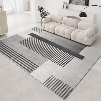 Tappeto moderno grigio con motivi geometrici, lavabile in poliestere, per salotto
