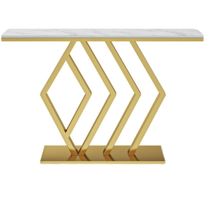 Glam Sockel-Sofatisch aus Schiefer, best&auml;ndiger goldener Konsolentisch, 31,5" hoch