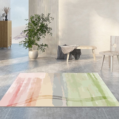 Tappeto moderno verde Tappeto lavabile in poliestere con colori astratti a contrasto per soggiorno