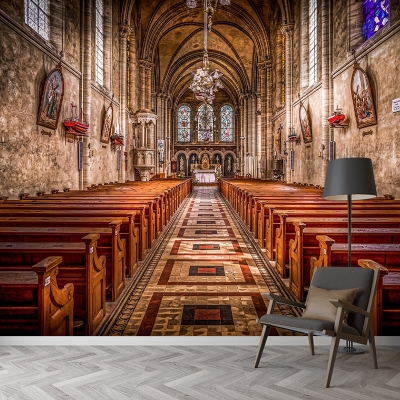 Modello di costruzione di una chiesa Decorazione murale con muffa in orizzontale per soggiorno