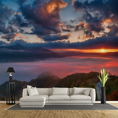 Decorazione murale con illustrazione di paesaggi con motivo muffa per soggiorno