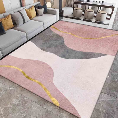 Tappeto lavabile in poliestere moderno a contrasto di colore rosa per soggiorno