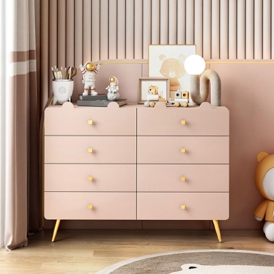 Wei&szlig;e und rosafarbene Schlafzimmerkommode im modernen Stil aus Holz mit mehreren Schubladen