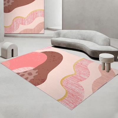 Tappeto in pezzi di colore astratto rosa Tappeto moderno in poliestere Tappeto antimacchia per soggiorno
