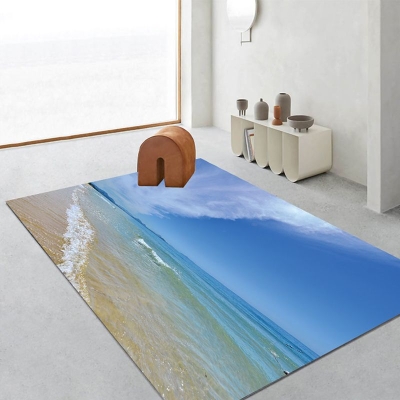 Tappeto moderno blu Tappeto lavabile in poliestere modello spiaggia per soggiorno