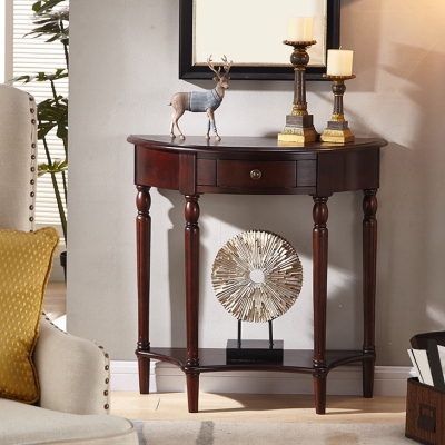 Mid-Century Modern Konsolen-Akzenttisch, Antik-Finish, Konsolen-Sofatisch mit Schublade