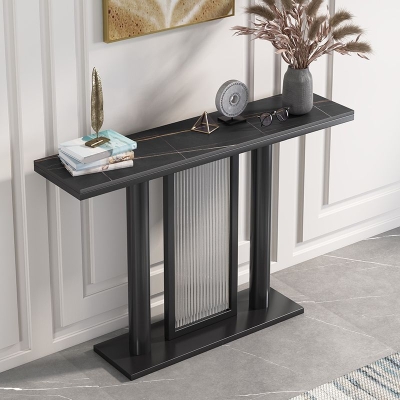 Rechteckiger Konsolen-Akzenttisch mit antikem Finish, moderner Konsolen-Sofatisch aus Stein