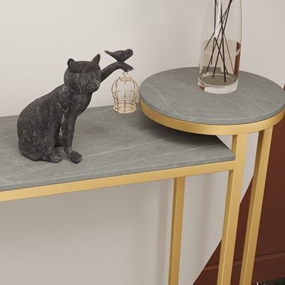 Glam Ovaler Konsolen-Akzenttisch, Konsolen-Sofatisch mit Antik-Finish