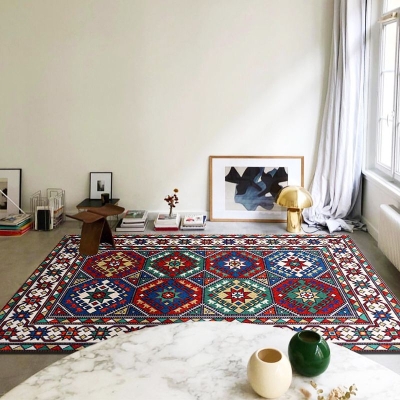 Tapete estampado marroquino de poli&eacute;ster tapete interno antiderrapante para sala de estar e quarto