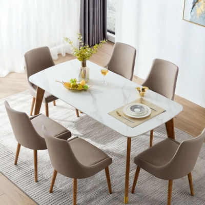 Tavolo da pranzo bianco contemporaneo rettangolare in pietra con 4 piedi