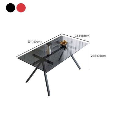 Tavolo da pranzo moderno rettangolare con piano in vetro e gambe in acciaio