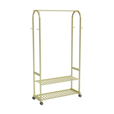 Zeitgen&ouml;ssische freistehende Garderobe mit Aufbewahrungsregalen, Metallgarderobe mit Rollen
