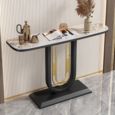 Halbmond-Konsolentisch, Antik-Finish, Konsolen-Sofatisch aus Stein