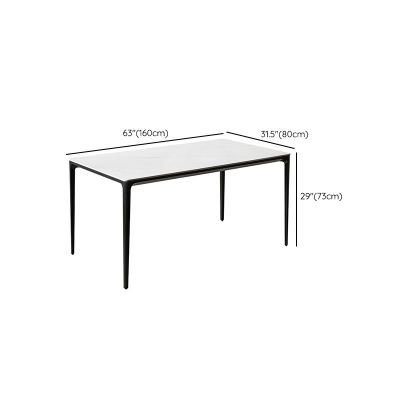 Tavolo da pranzo moderno con piano in pietra rettangolare bianco e 4 gambe in metallo nero