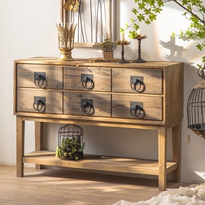 Traditionelle Doppelkommode aus massivem Holz, horizontale Kommode mit Stauraum f&uuml;r Schlafzimmer