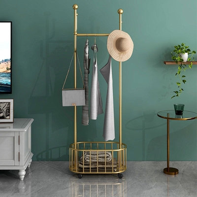Glam Hall Stand Scaffale portaoggetti in metallo con asta appendiabiti e appendiabiti con 4 ganci