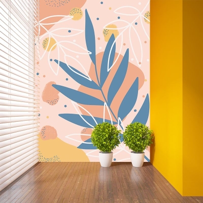 Carta da parati con illustrazioni in stile moderno, motivo floreale, per interni