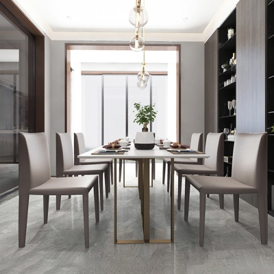 Sedia da pranzo moderna in pelle senza braccioli in grigio per la casa