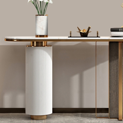 Glam Ovaler Konsolentisch Stone White Konsolensofatisch f&uuml;r Flur