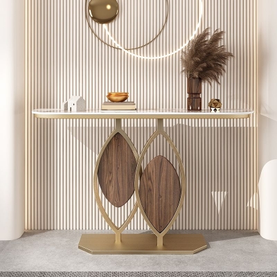 Halbmond-Konsolen-Akzenttisch, Antik-Finish, Sofa-Konsolentisch aus Stein