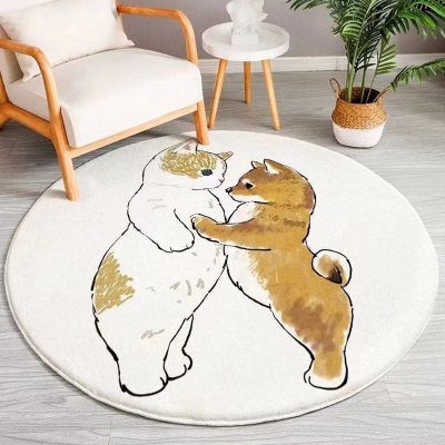 Tappeto contemporaneo con stampa animalier cartoon rotonda in poliestere con supporto antiscivolo