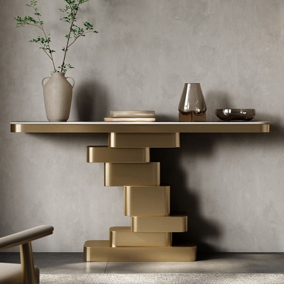 Tavolino da divano moderno in pietra a forma rettangolare in ottone/oro/nero