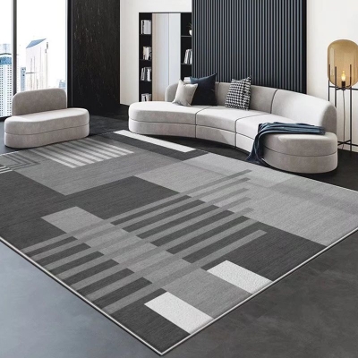 Splendido tappeto grigio scuro Tappeto grafico in poliestere Tappeto resistente alle macchie per soggiorno