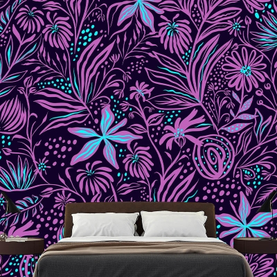 Decorazione murale con illustrazione orizzontale di muffa con motivo floreale per soggiorno