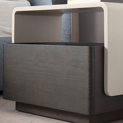 Comodino moderno in legno ingegnerizzato, comodino con cassetto