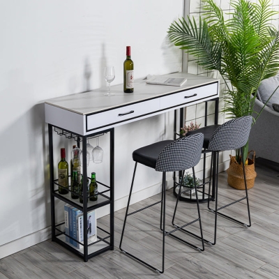 Rechteckiger, glamour&ouml;ser Cocktail-Bartisch mit doppeltem Sockel, Flur-/Kneipentisch mit Schublade