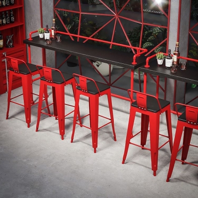 Industrielles Pub-Tisch-Set in Rot und Schwarz, 1/2/4-teilig, rechteckiges Pub-Ess-Set mit Bock