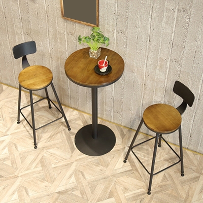 Fester Bartisch aus Holz, Pub-Tisch aus schwarzem Eisen und Massivholz f&uuml;r die Terrasse