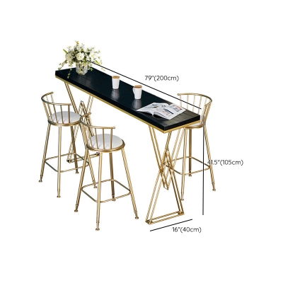 Glam Barhoher Tisch, schwarze Massivholzplatte, Bistro-Pub-Tisch mit goldenem Sockel