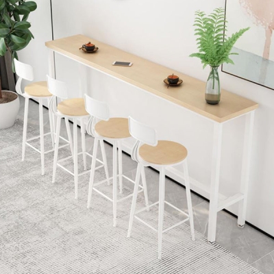 Bartisch mit Massivholzplatte in nat&uuml;rlichem Finish, moderner Pub-Tisch mit wei&szlig;em Metallrahmen