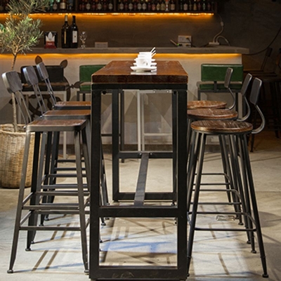 Industrielles 1/7-teiliges Bartisch-Set, rechteckiger Holz-Thekentisch mit hohen Hockern f&uuml;r Caf&eacute;
