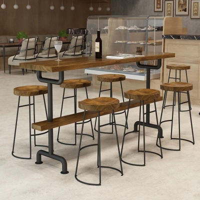 Zeitgen&ouml;ssische, r&uuml;ckenfreie Esszimmerhocker, Barhocker aus massivem Holz mit Fu&szlig;st&uuml;tze