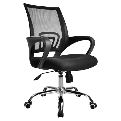 Moderner Schreibtischstuhl aus schwarzem Netzstoff, ergonomischer Computerstuhl mit mittlerer R&uuml;ckenlehne und Rollen