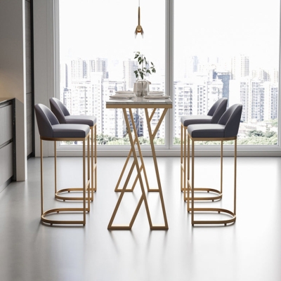 1/5-teiliges Glam-Bartisch-Set, rechteckiges Bistro-Set mit wei&szlig;er Kunstmarmorplatte