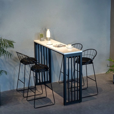 1/3/5-teiliges industrielles Stehtisch-Set aus Eisen, rechteckiges Bistro-Set mit wei&szlig;er Steinplatte
