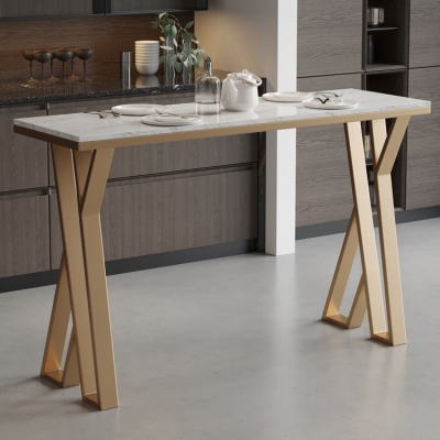 Luxuri&ouml;ses rechteckiges Kneipentisch-Set, 1/2/3/5-teilig, Thekentisch aus gesintertem Stein mit Hockern