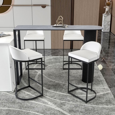 Modernes 1/5-teiliges Bartisch-Set aus Stein, Thekentisch mit hohen Hockern f&uuml;r die K&uuml;che