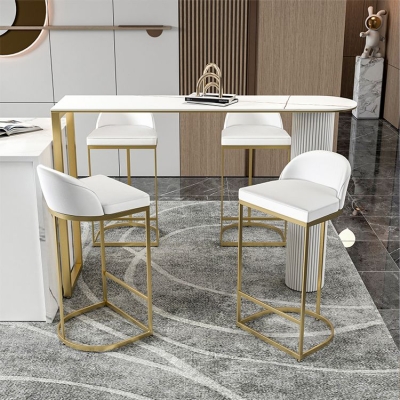 Set tavolo da bar da pub Glam White Tavolo da bar e sgabelli con base in metallo da 1/5 pezzi