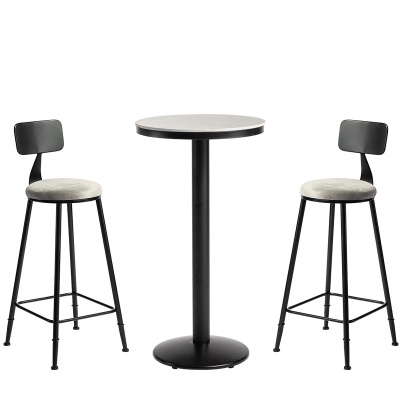 1/3-teiliges Bartisch-Set aus Industrieeisen, rundes Bistro-Set mit grauer Kunstmarmorplatte