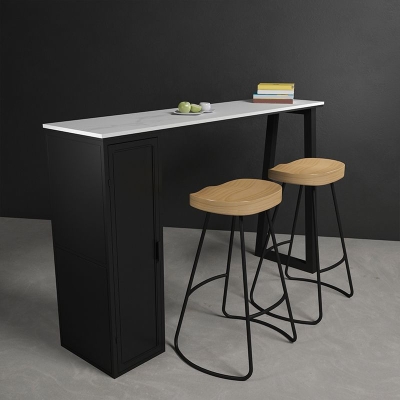 Modernes 1/3-teiliges Bartisch-Set, rechteckiger Stein-Thekentisch mit r&uuml;ckenfreien Hockern