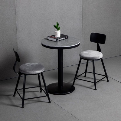 1/3-teiliges Bartisch-Set aus Industrieeisen, rundes Bistro-Set mit grauer Steinplatte