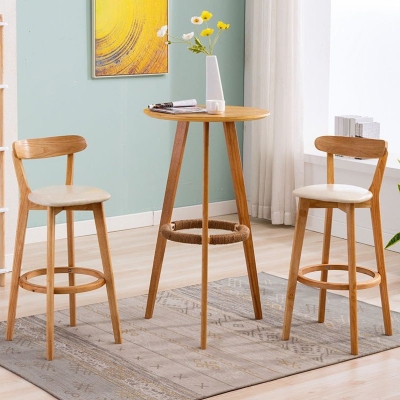 Industrieller Thekenhocker ohne Armlehnen, Barhocker aus Gummiholz ​​mit Kissen f&uuml;r Caf&eacute;