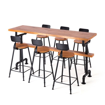 1/2/7-teiliges Bartisch-Set im industriellen Stil, rechteckiger Bartisch mit hohen Holzhockern