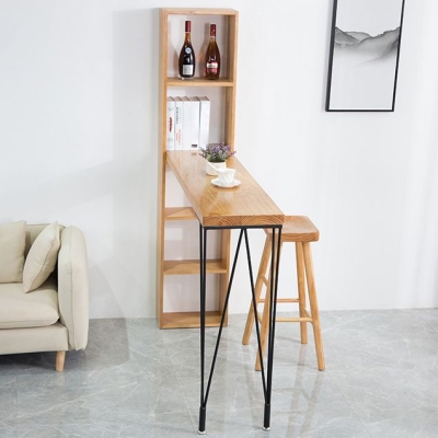 Rechteckiger Bartisch, moderner Bartisch aus massivem Holz mit Regalen