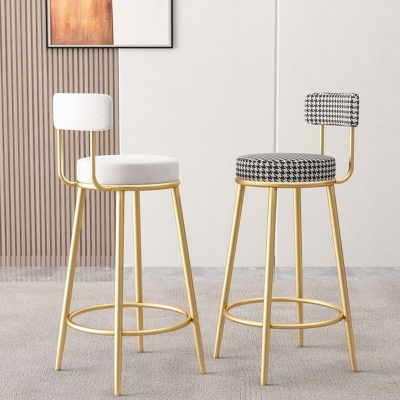 Glam Barhocker ohne R&uuml;ckenlehne, Barhocker aus Eisen mit Pedal und Kissen f&uuml;r die Bar