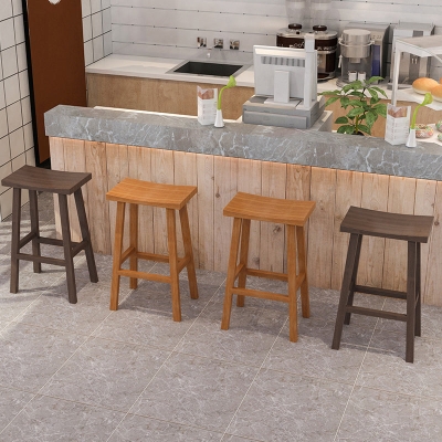 Industrieller armloser Tresen-Hocker aus massivem Holz, r&uuml;ckenfreier Bistro-Pub-Hocker mit 4 Beinen